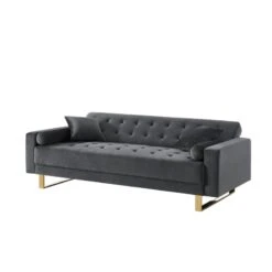 Canapé Droit AUGUSTE Droit Convertible 3 Places Velours Gris Anthracite -Mobilia Soldes canape droit auguste droit convertible 3 places velours gris anthracite 3