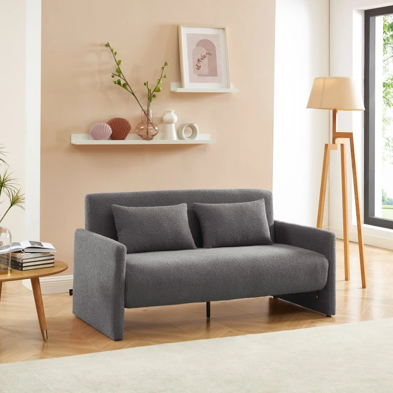 Canapé Droit JADE En Tissu Bouclette Gris Convertible 3 Places 3 Canapé Droit JADE En Tissu Bouclette Gris Convertible 3 Places