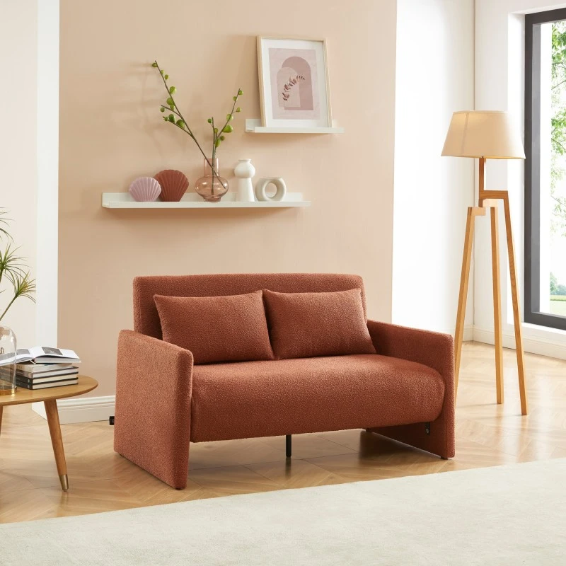 Canapé Droit JADE En Tissu Bouclette Terracotta Convertible 2 Places 3 Canapé Droit JADE En Tissu Bouclette Terracotta Convertible 2 Places