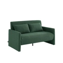 Canapé Droit JADE En Tissu Bouclette Vert Convertible 2 Places -Mobilia Soldes canape droit jade en tissu bouclette vert convertible 2 places 2