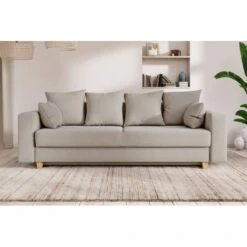 Canapé Droit KRISTI Convertible Tissu Grège 3 Places