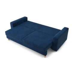 Canapé Droit KRISTI Convertible Velours Côtelé Bleu 3 Places -Mobilia Soldes canape droit kristi convertible velours cotele bleu 3
