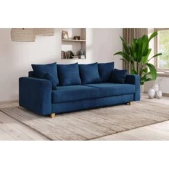 Canapé Droit KRISTI Convertible Velours Côtelé Bleu 3 Places -Mobilia Soldes canape droit kristi convertible velours cotele bleu 6