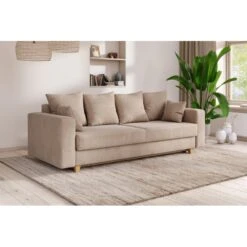 Canapé Droit KRISTI Convertible Velours Côtelé Grège 3 Places -Mobilia Soldes canape droit kristi convertible velours cotele grege 6