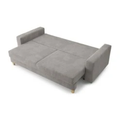 Canapé Droit KRISTI Convertible Velours Côtelé Gris Clair 3 Places -Mobilia Soldes canape droit kristi convertible velours cotele gris clair 3