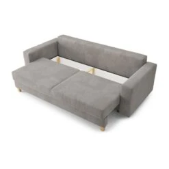 Canapé Droit KRISTI Convertible Velours Côtelé Gris Clair 3 Places -Mobilia Soldes canape droit kristi convertible velours cotele gris clair 4