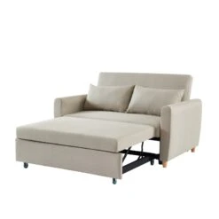 Canapé Droit LAURA En Tissu Beige Convertible 2 Places -Mobilia Soldes canape droit laura en tissu beige convertible 2 places 3