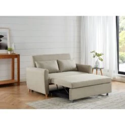 Canapé Droit LAURA En Tissu Beige Convertible 2 Places -Mobilia Soldes canape droit laura en tissu beige convertible 2 places 7