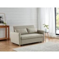 Canapé Droit LAURA En Tissu Beige Convertible 3 Places