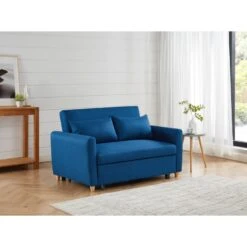 Canapé Droit LAURA En Tissu Bleu Nuit Convertible 2 Places