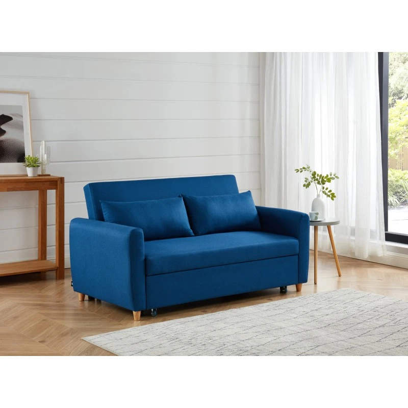 Canapé Droit LAURA En Tissu Bleu Nuit Convertible 3 Places 3 Canapé Droit LAURA En Tissu Bleu Nuit Convertible 3 Places