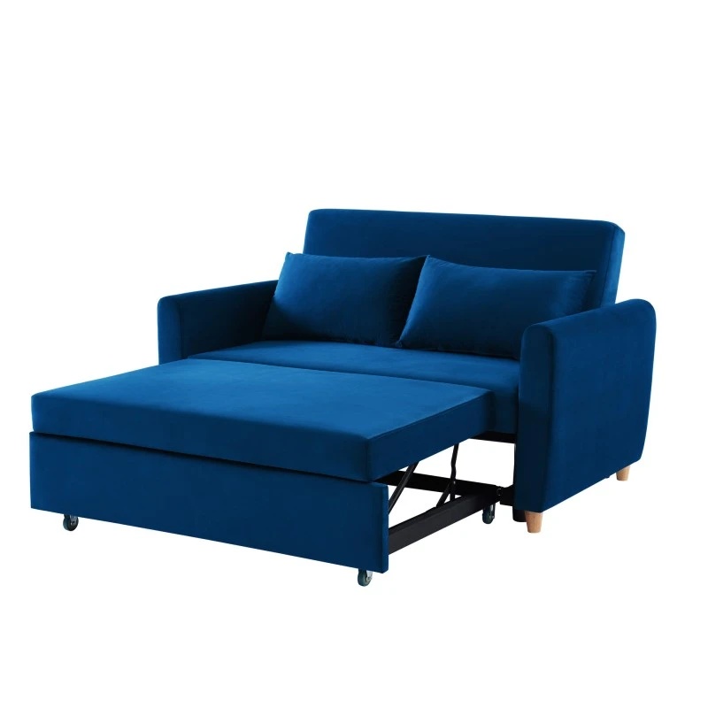 Canapé Droit LAURA En Velours Bleu Convertible 2 Places 6 Canapé Droit LAURA En Velours Bleu Convertible 2 Places – Image 4