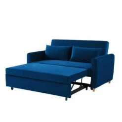 Canapé Droit LAURA En Velours Bleu Convertible 3 Places -Mobilia Soldes canape droit laura en velours bleu convertible 3 places 3