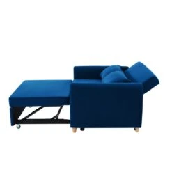 Canapé Droit LAURA En Velours Bleu Convertible 3 Places -Mobilia Soldes canape droit laura en velours bleu convertible 3 places 4