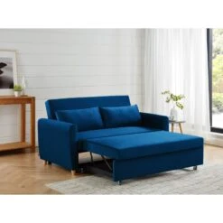 Canapé Droit LAURA En Velours Bleu Convertible 3 Places -Mobilia Soldes canape droit laura en velours bleu convertible 3 places 7