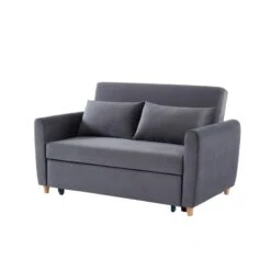 Canapé Droit LAURA En Velours Gris Convertible 2 Places -Mobilia Soldes canape droit laura en velours gris convertible 2 places 2