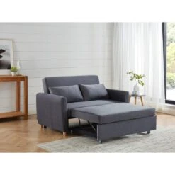 Canapé Droit LAURA En Velours Gris Convertible 2 Places -Mobilia Soldes canape droit laura en velours gris convertible 2 places 7
