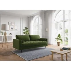 Canapé Droit MAEL Cacharel En Velours Kaki Fixe -Mobilia Soldes canape droit mael cacharel velours kaki 3 places 4