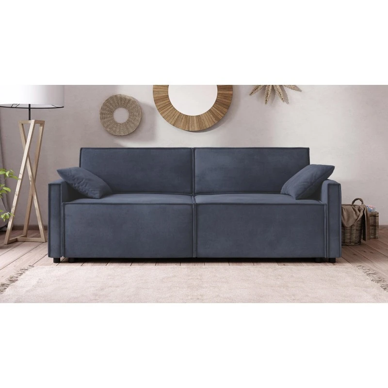 Canapé Droit MAGGY Convertible Tissu Bleu Nuit 3 Places 3 Canapé Droit MAGGY Convertible Tissu Bleu Nuit 3 Places