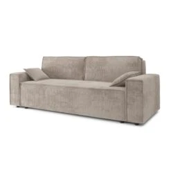 Canapé Droit MARIUS Convertible Velours Côtelé Grège -Mobilia Soldes canape droit marius convertible velours cotele grege 2