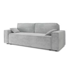 Canapé Droit MARIUS Convertible Velours Côtelé Gris Clair -Mobilia Soldes canape droit marius convertible velours cotele gris clair 2