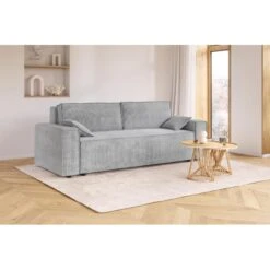 Canapé Droit MARIUS Convertible Velours Côtelé Gris Clair -Mobilia Soldes canape droit marius convertible velours cotele gris clair 6