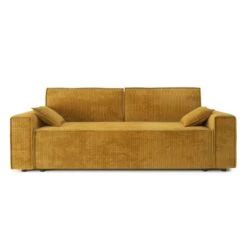 Canapé Droit MARIUS Convertible Velours Côtelé Moutarde -Mobilia Soldes canape droit marius convertible velours cotele gris moutarde 1