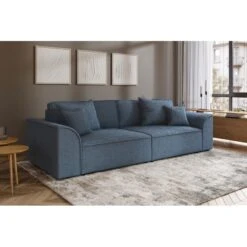 Canapé Droit MARTY Fixe Tissu Bouclette Bleu Gris 4 Places -Mobilia Soldes canape droit marty fixe tissu bclette bleu 4 places 6