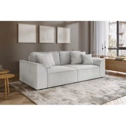 Canapé Droit MARTY Fixe Tissu Gris Clair 3 Places -Mobilia Soldes canape droit marty fixe tissu gris clair 3 places 6