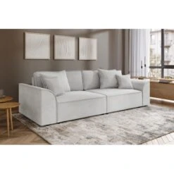 Canapé Droit MARTY Fixe Tissu Gris Clair 4 Places -Mobilia Soldes canape droit marty fixe tissu gris clair 4 places 6