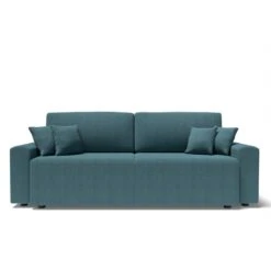 Canapé Droit MILO Convertible Tissu Bleu Paon 3 Places -Mobilia Soldes canape droit milo convertible tissu bleu paon 3 places 1