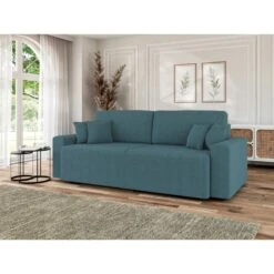 Canapé Droit MILO Convertible Tissu Bleu Paon 3 Places -Mobilia Soldes canape droit milo convertible tissu bleu paon 3 places 7