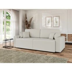 Canapé Droit MILO Convertible Tissu Bouclette Blanc 3 Places -Mobilia Soldes canape droit milo convertible tissu bouclette blanc 3 places 6