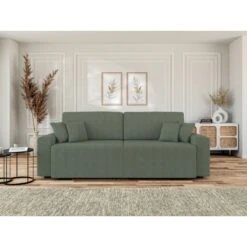 Canapé Droit MILO Convertible Tissu Vert 3 Places
