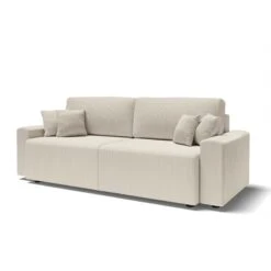 Canapé Droit MILO Convertible Velours Côtelé Beige 3 Places -Mobilia Soldes canape droit milo convertible velours cotele beige 3 places 2