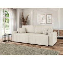 Canapé Droit MILO Convertible Velours Côtelé Beige 3 Places -Mobilia Soldes canape droit milo convertible velours cotele beige 3 places 8