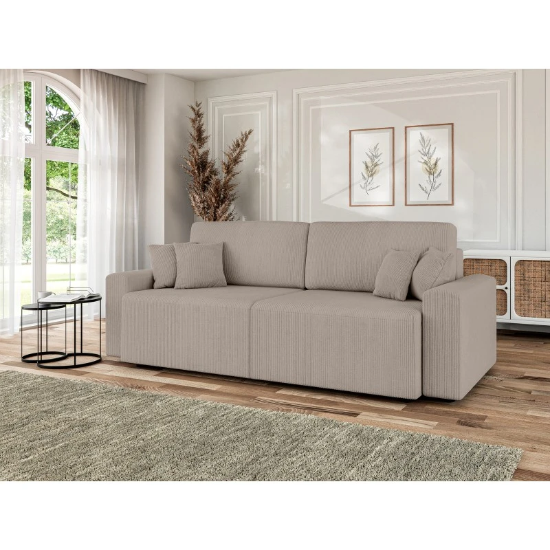 Canapé Droit MILO Convertible Velours Côtelé Grège 3 Places 11 Canapé Droit MILO Convertible Velours Côtelé Grège 3 Places – Image 9