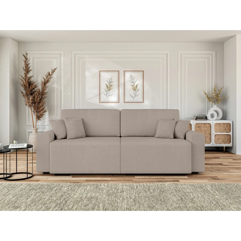 Canapé Droit MILO Convertible Velours Côtelé Grège 3 Places 3 Canapé Droit MILO Convertible Velours Côtelé Grège 3 Places