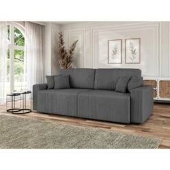 Canapé Droit MILO Convertible Velours Côtelé Gris Souris 3 Places -Mobilia Soldes canape droit milo convertible velours cotele gris souris 3 places 8