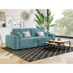 Canapé Droit MIRA Convertible Velours Côtelé Bleu 16 Canapé Droit MIRA Convertible Velours Côtelé Bleu -Mobilia Soldes canape droit mira convertible velours cotele bleu 3places 6