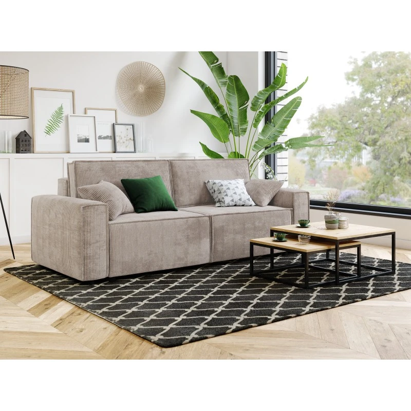 Canapé Droit MIRA Convertible Velours Côtelé Grège 9 Canapé Droit MIRA Convertible Velours Côtelé Grège – Image 7