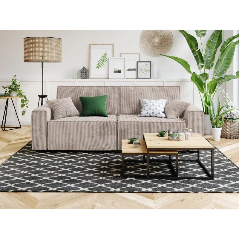 Canapé Droit MIRA Convertible Velours Côtelé Grège 3 Canapé Droit MIRA Convertible Velours Côtelé Grège