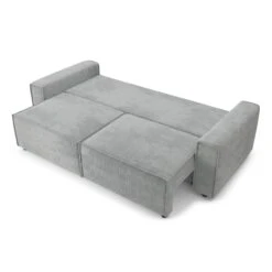 Canapé Droit MIRA Convertible Velours Côtelé Gris Clair -Mobilia Soldes canape droit mira convertible velours cotele gris clair 3pl 3