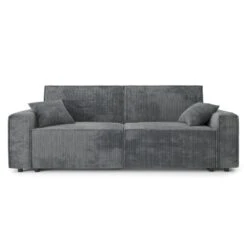 Canapé Droit MIRA Convertible Velours Côtelé Gris Souris -Mobilia Soldes canape droit mira convertible velours cotele gris souris 3pl 1