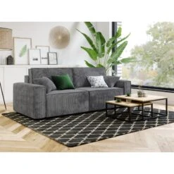 Canapé Droit MIRA Convertible Velours Côtelé Gris Souris -Mobilia Soldes canape droit mira convertible velours cotele gris souris 3pl 6