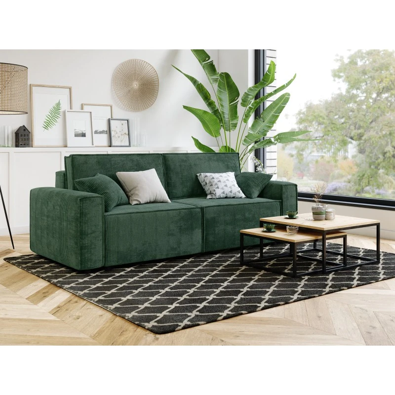 Canapé Droit MIRA Convertible Velours Côtelé Vert 3 Places 10 Canapé Droit MIRA Convertible Velours Côtelé Vert 3 Places – Image 8
