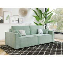 Canapé Droit MIRA Fixe Tissu Vert D'eau 3 Places -Mobilia Soldes canape droit mira fixe tissu vert 3 places 5