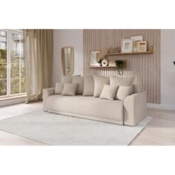 Canapé Droit NOVA Convertible Tissu Beige 3 Places -Mobilia Soldes canape droit nova convertible tissu beige 8