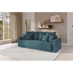 Canapé Droit NOVA Convertible Tissu Bleu Paon 3 Places -Mobilia Soldes canape droit nova convertible tissu bleu paon 8