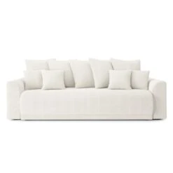 Canapé Droit NOVA Convertible Tissu Bouclette Blanc 3 Places -Mobilia Soldes canape droit nova convertible tissu bouclette blanc 1